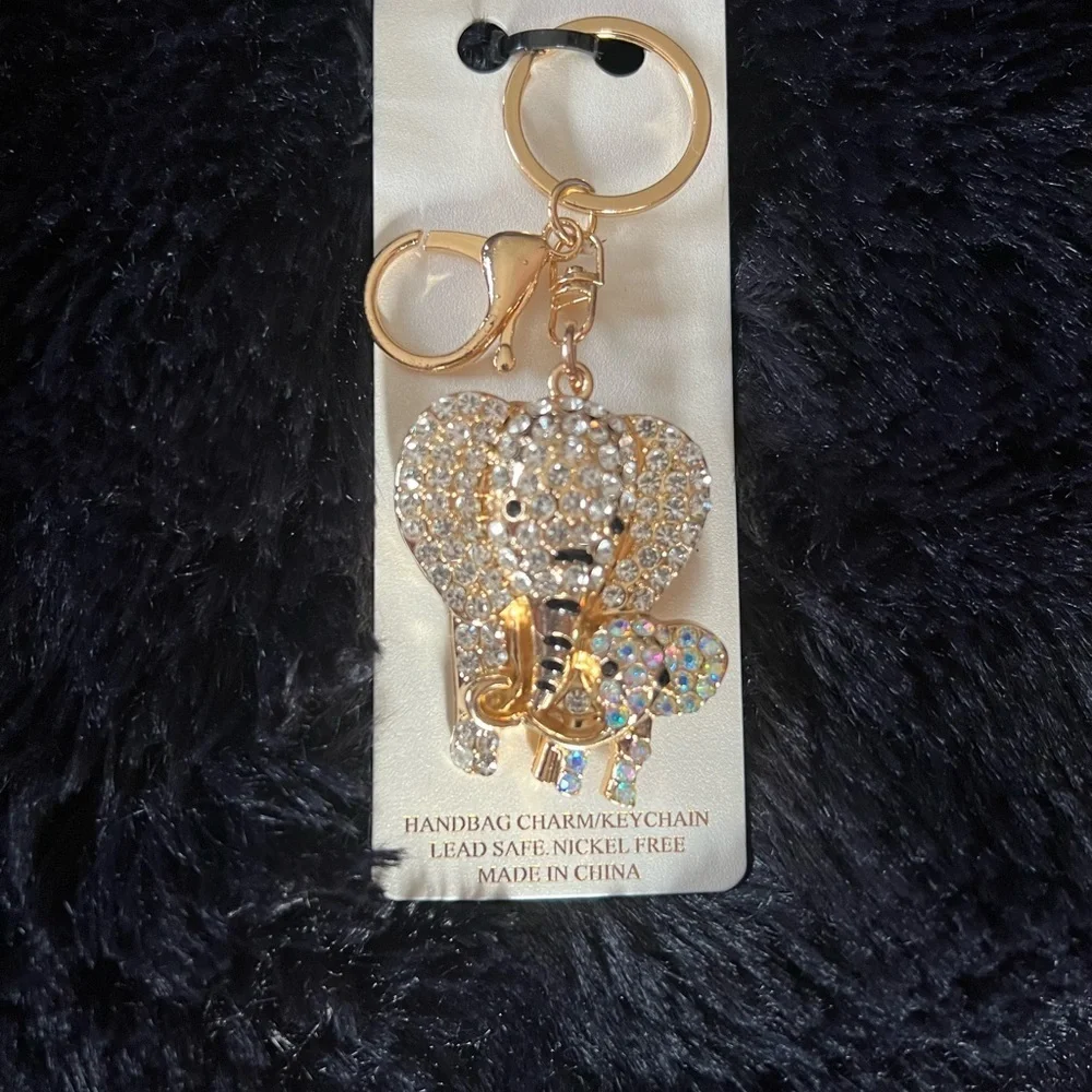 🐘💗Natasha Gold with Crystals Elephant Mom & Baby Purse Charm Keychain.🐘💗NWT